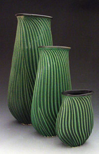 green Carved Vases 